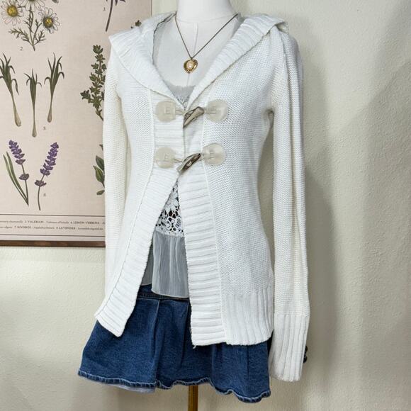 Vintage 90s Y2k Toggle Button Hooded Cardigan Sweater Gloomy Coquette Himekaji M - Picture 1 of 7